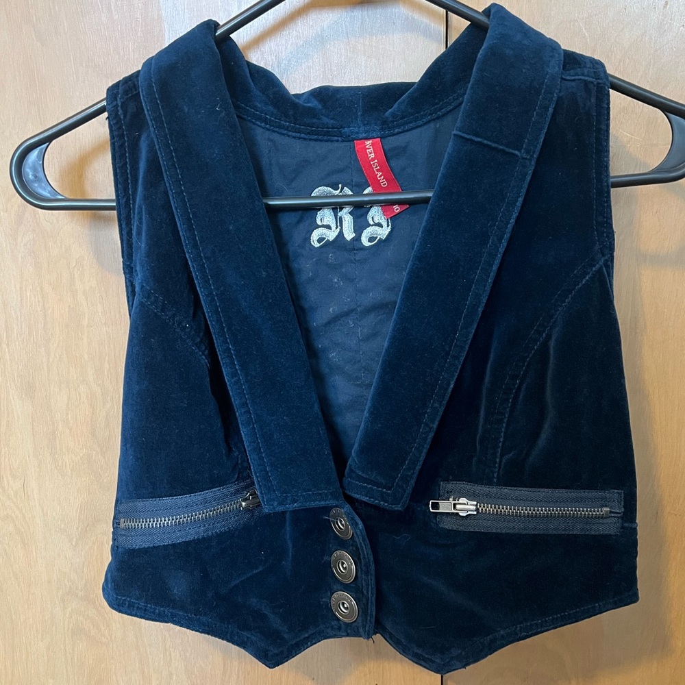 Blue velvet studded cropped vest